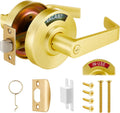 Tandefio 1 Set Vacant Occupied Bathroom Lock, Commercial Door Handle with in-use or Vacancy Occupied Deadbolt, Privacy Indicator Restroom Handle Lock for Restrooms, Satin Chrome (90 mm,Gold)