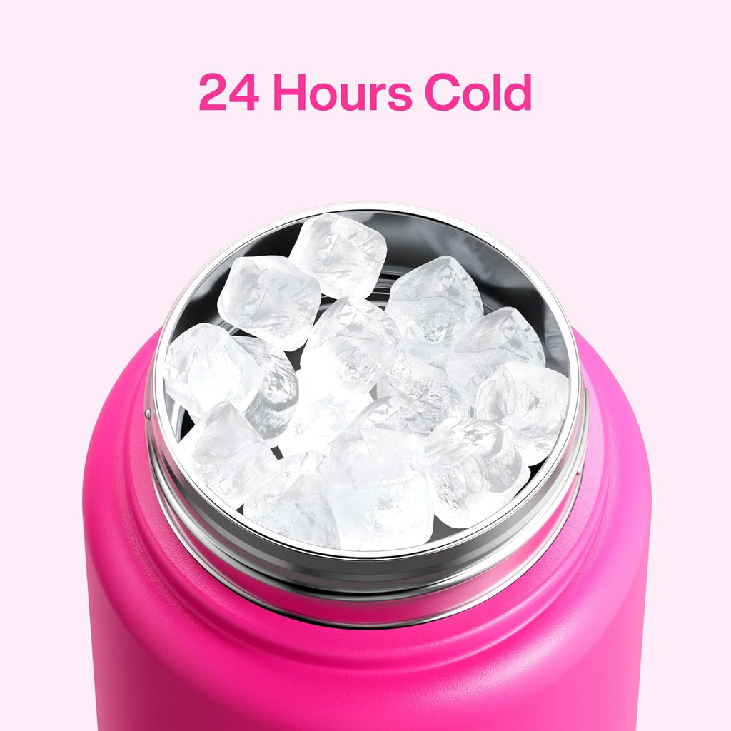 ENCOOL Insulated Water Bottle with Straw Stainless Steel Water Bottle, Leak-Proof, BPA-Free, Double Wall Vacuum Keeps Cold for 24 Hours for Sports, Travel, School (32 oz, Persian Rose)