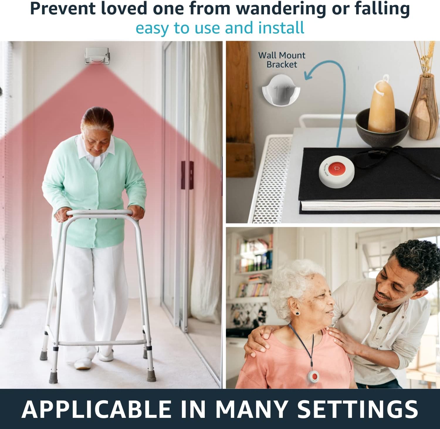 Caregiver Pager Wireless Call Buttons Motion Sensor Alarm Indoor for Elderly Monitoring Fall Prevention Bed Alarm Alert System Portable Nurse Call for Seniors Dementia Patients Emergency