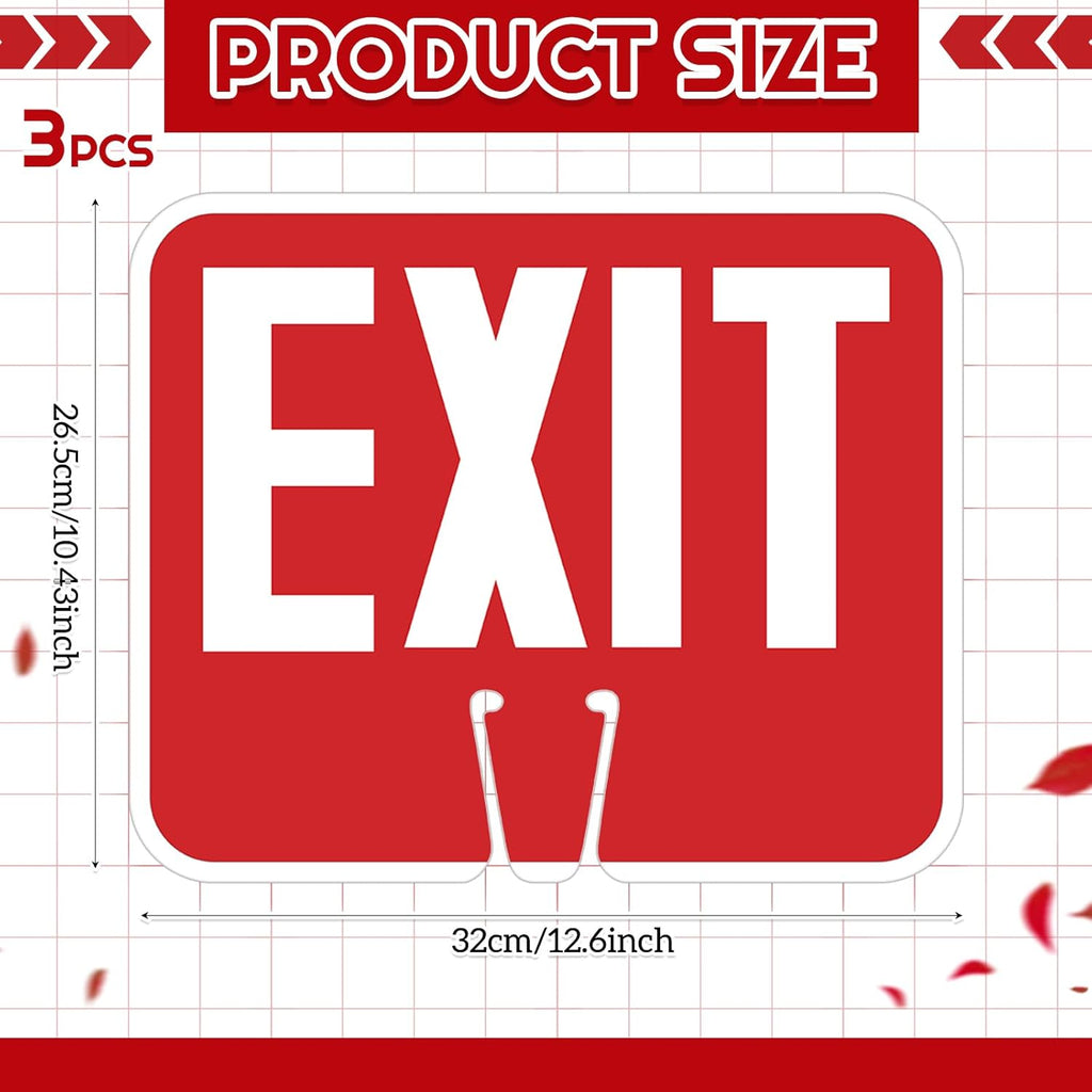 Geetery 3 Pcs Exit Traffic Cone Signs, Double Sided Printing, 10" x 13" Warning White and Exit Red Background Road Cone Top Signs