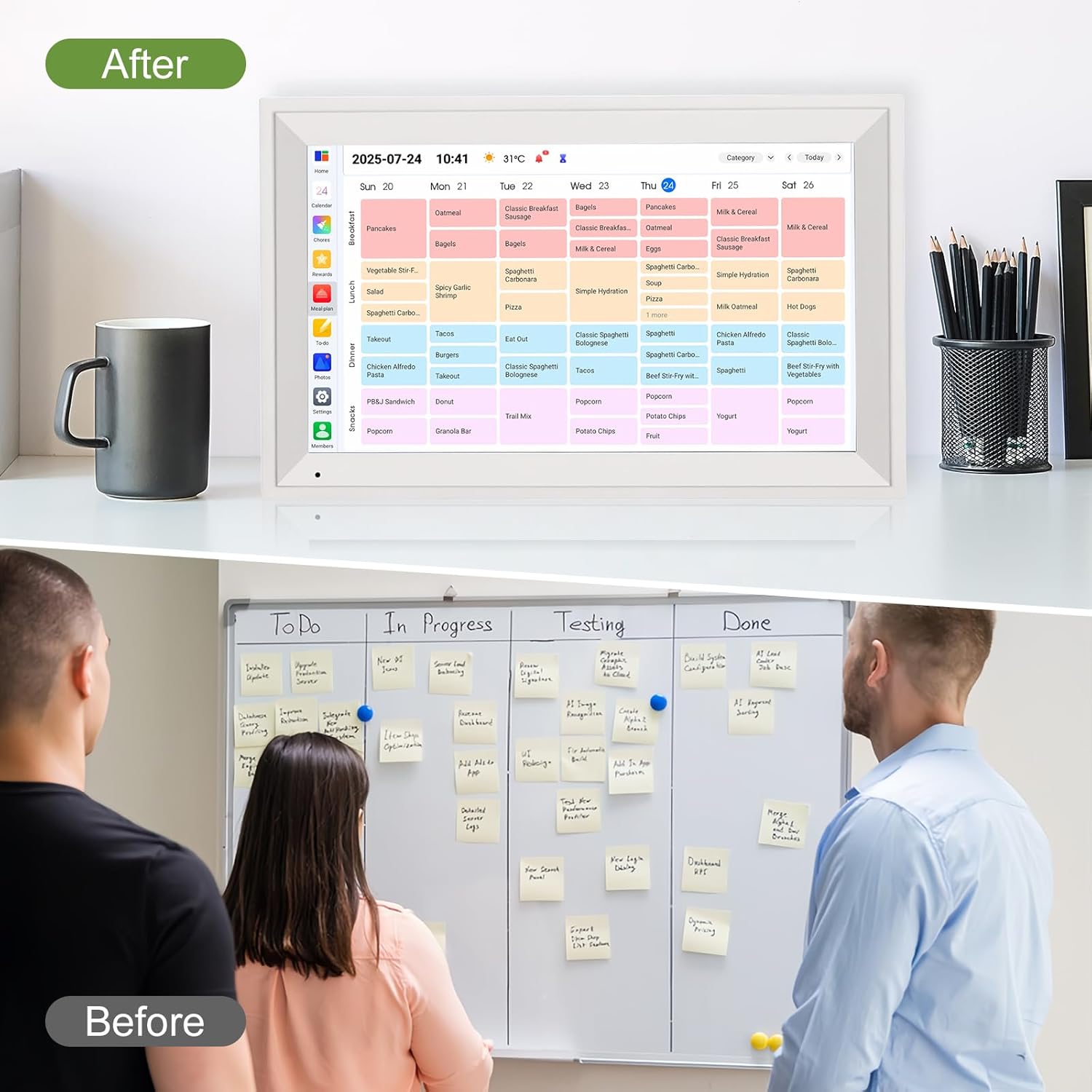 15.6 Inch Smart Digital Calendar 1080P Full HD Planner Digital Picture Frames Interactive Touchscreen Display Family Planner Stand Wall Mount White
