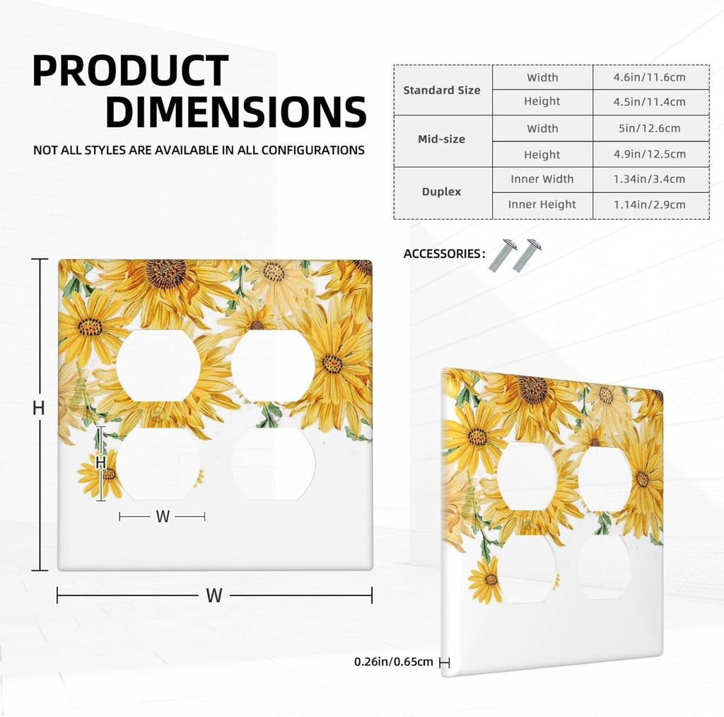 Sunflower Yellow Flowers Floral Outlet Covers 2 Gang Double Duplex Decorative Light Switch Covers Electrical Wallplates Socket Faceplate for Bed Room Living Room Decor