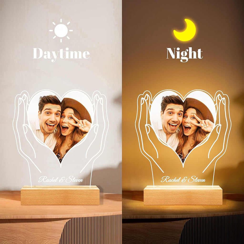 Custom Picture Frames, Customized Picture Frame, Personalized Photo Frame with Night Light, Personalized Anniversary Valentines Day Gifts for Women Men Her Him Girlfriend Boyfriend Couples