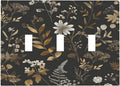 Decorative Switch Plates Black Gold Floral Dark Leaves Vintage Flowers 3 Gang Wall Plate Triple Toggle Light Switch Cover Faceplate Electrical Wall Panels for Bed Room Home Decor
