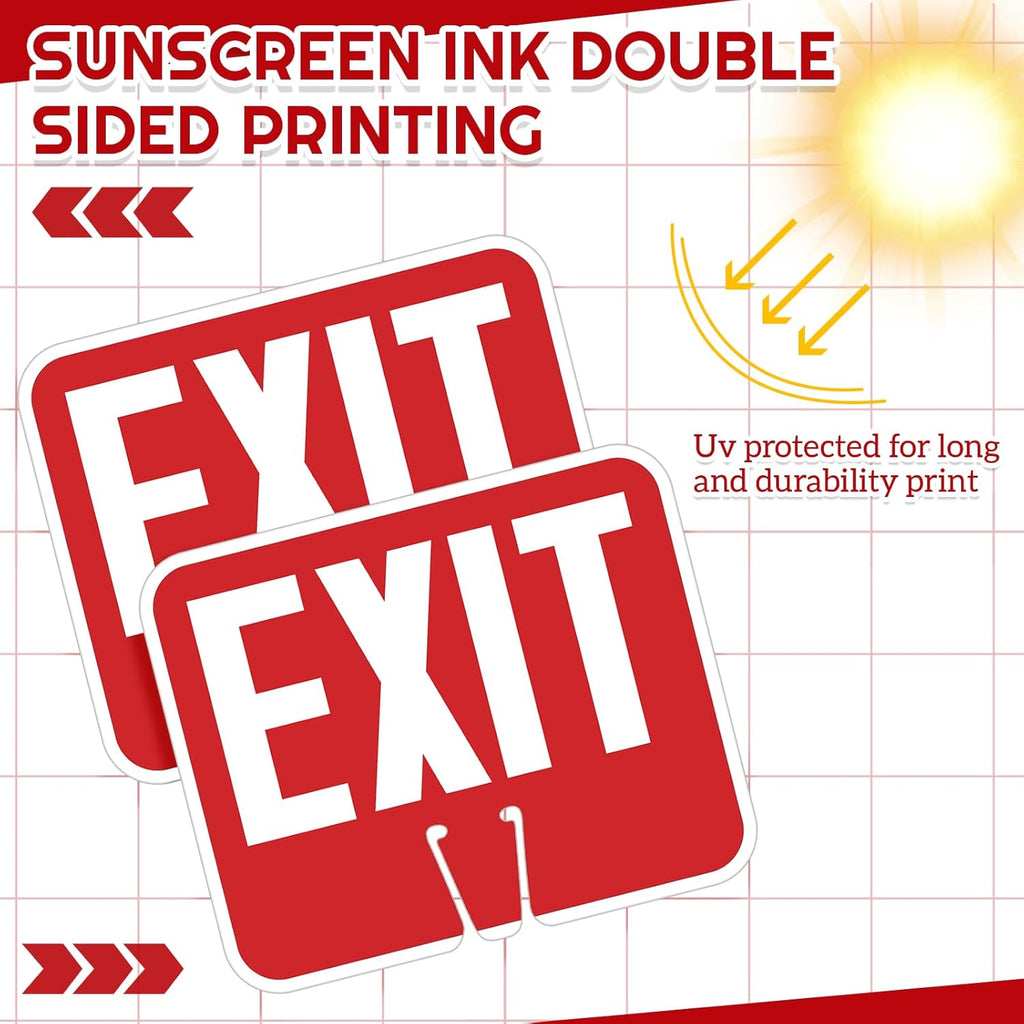 Geetery 3 Pcs Exit Traffic Cone Signs, Double Sided Printing, 10" x 13" Warning White and Exit Red Background Road Cone Top Signs