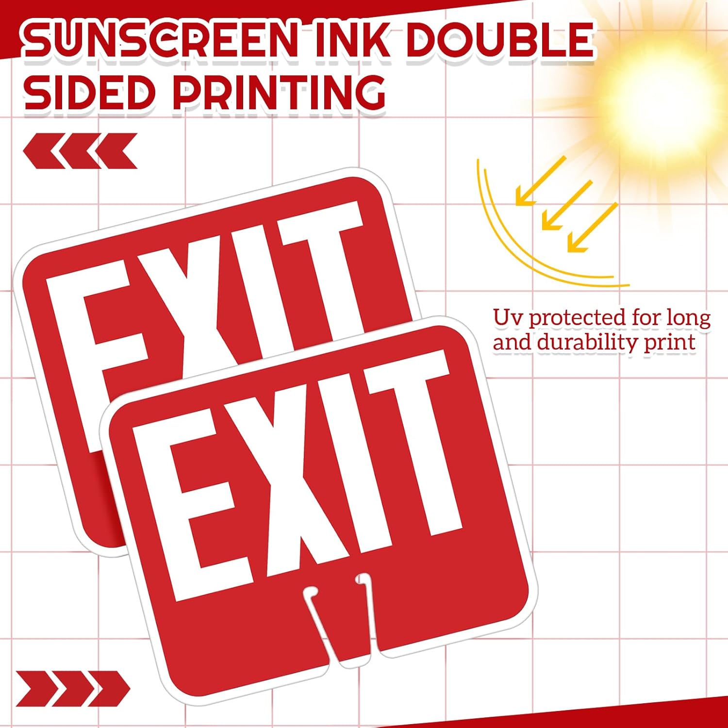 Geetery 3 Pcs Exit Traffic Cone Signs, Double Sided Printing, 10" x 13" Warning White and Exit Red Background Road Cone Top Signs