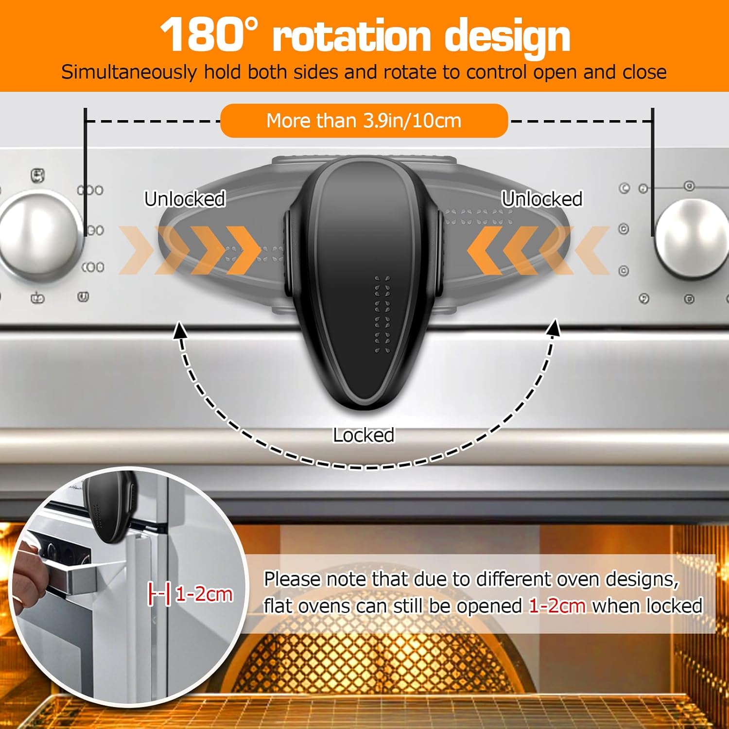 Oven Lock Child Safety (1 Pack), Cabinet Lock Baby Proofing, Baby and Child Proof Lock for Drawer Oven Stove Door, Upgrade Heat-Resistant Material, Easy to Install - Black