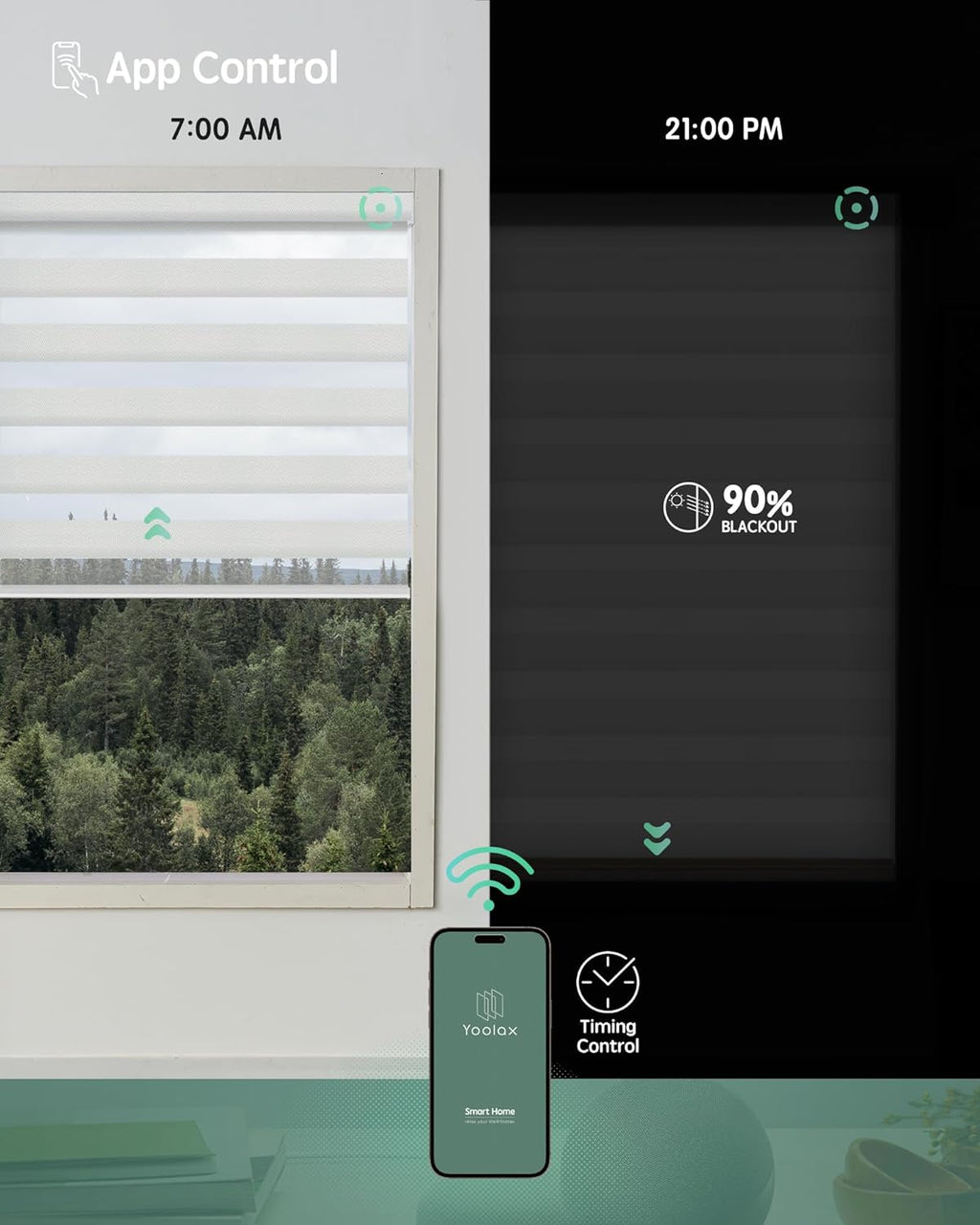 Yoolax Motorized Zebra Blinds Works with Alexa, Motorized Blinds with Remote Custom Size, Privacy Electric Zebra Shades for Windows (90% Shading Greyish White)