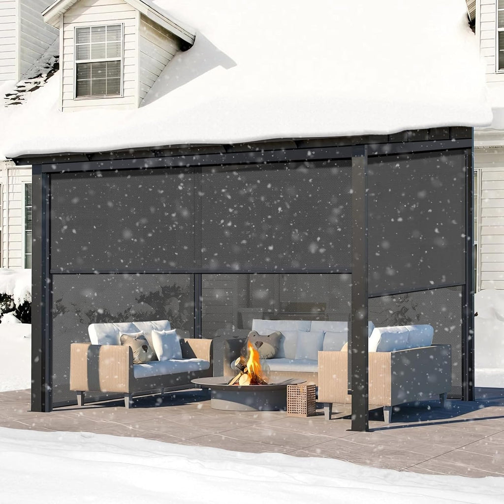 ZSHINE Hard-Wired Outdoor Snow Blocking Weatherproof Motorized Patio Roller Shades Remote Control for Porch Balcony Customized Size (Light Grey 30% Openness)