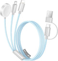 Temdan for Travel Vacation Essentials,3 in 2 USB C Cable for Apple Watch Charger/iPhone 17 Charger/Lightning,Multi Charging Cable Cord,Camping Essentials,Designed for iWatch &iPhone 16-12-6FT Blue