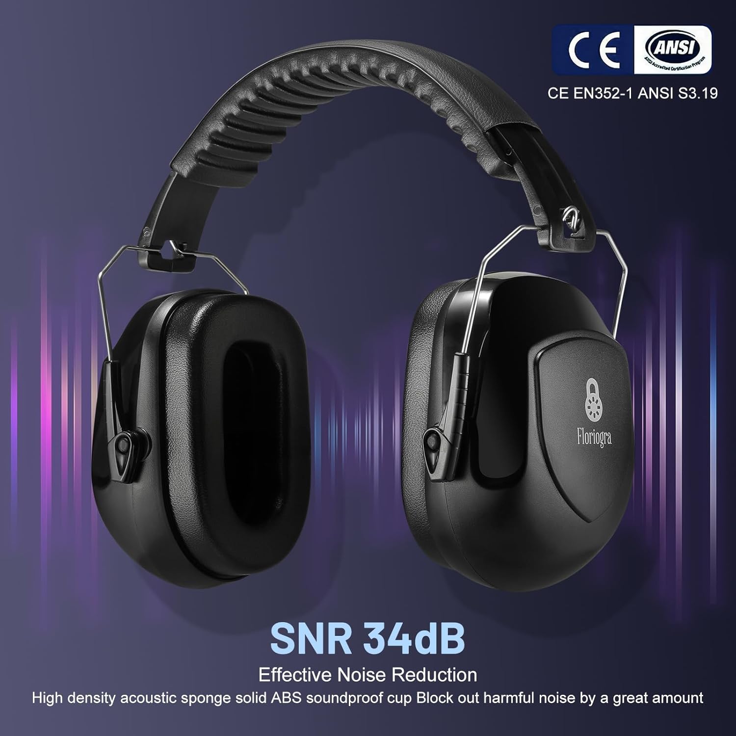 3 Pack Noise Reduction Ear Protection, Hearing Protection Ear muffs SNR 34dB Noise Cancelling Headphones for Adults Kids Autism, Sound Proof Earmuffs for Mowing/Construction/Work