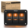 Nilight 3 Gang Rocker Switch Panel with Orange LED Light 5 Pin On Off Pre-Wired Aluminum Toggle Switches Waterproof for 12V/24V Cars Marine Boats ATVs Trailers RV Trucks