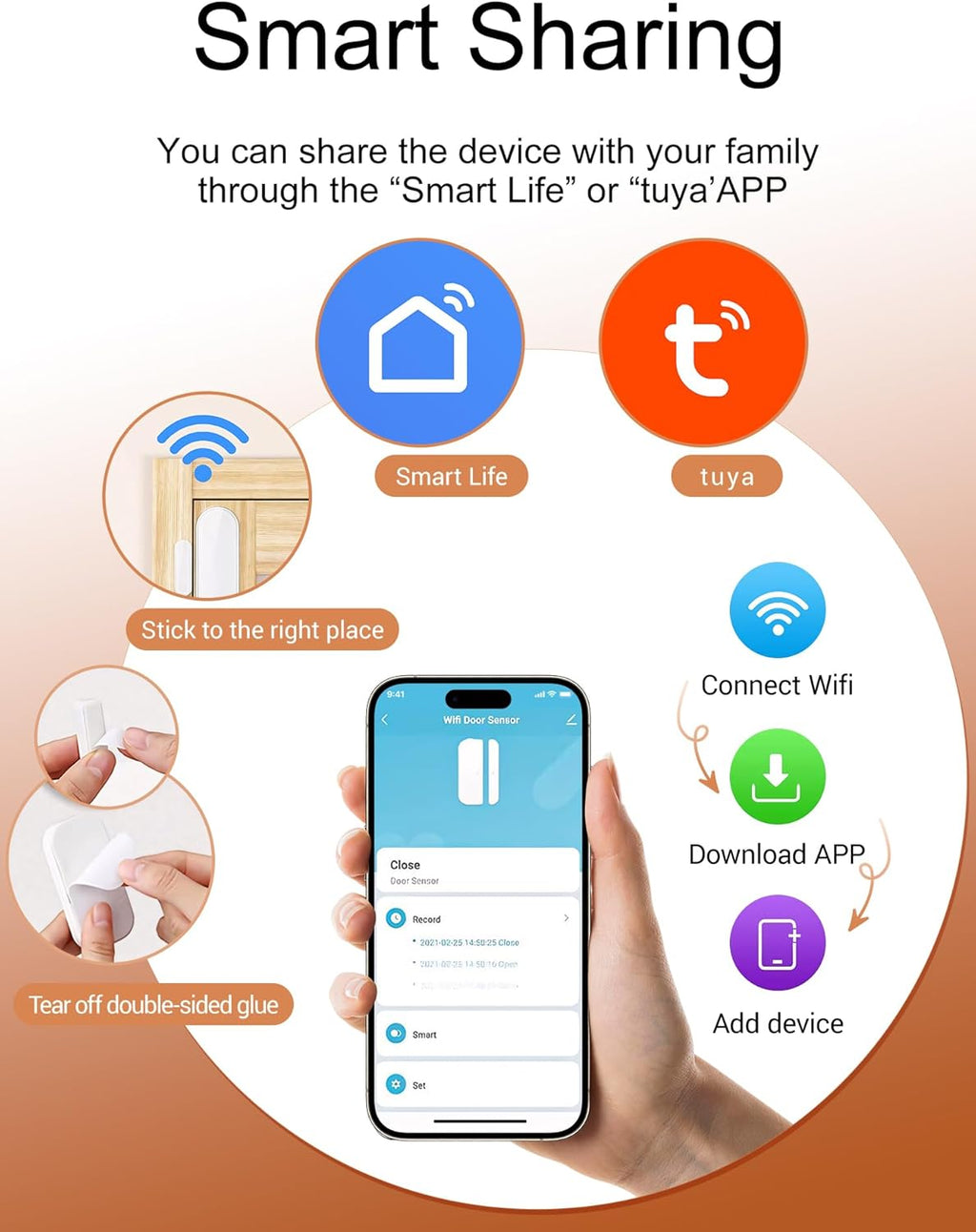 Heiman Window Door Alarms When Opened, WiFi Door Chime Sensor, Contact Sensor for Home Security, Smart Wireless Magnetic Door Open Detector, APP Notification Compatible with Alexa, Google Assistant