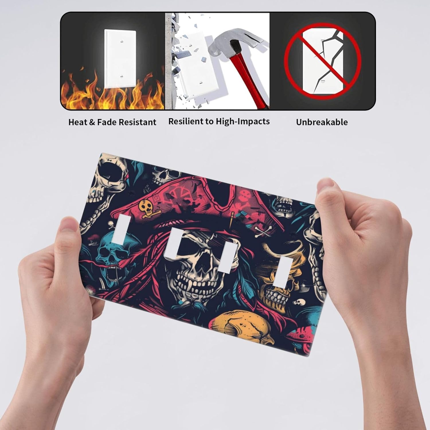 Light Switch Covers Pirate Colourful Skeleton Red Hat Quad Toggle Electrical Faceplate 4 Gang Wall Plate Decorative Switch Plates For Farmhouse Cabin Decor