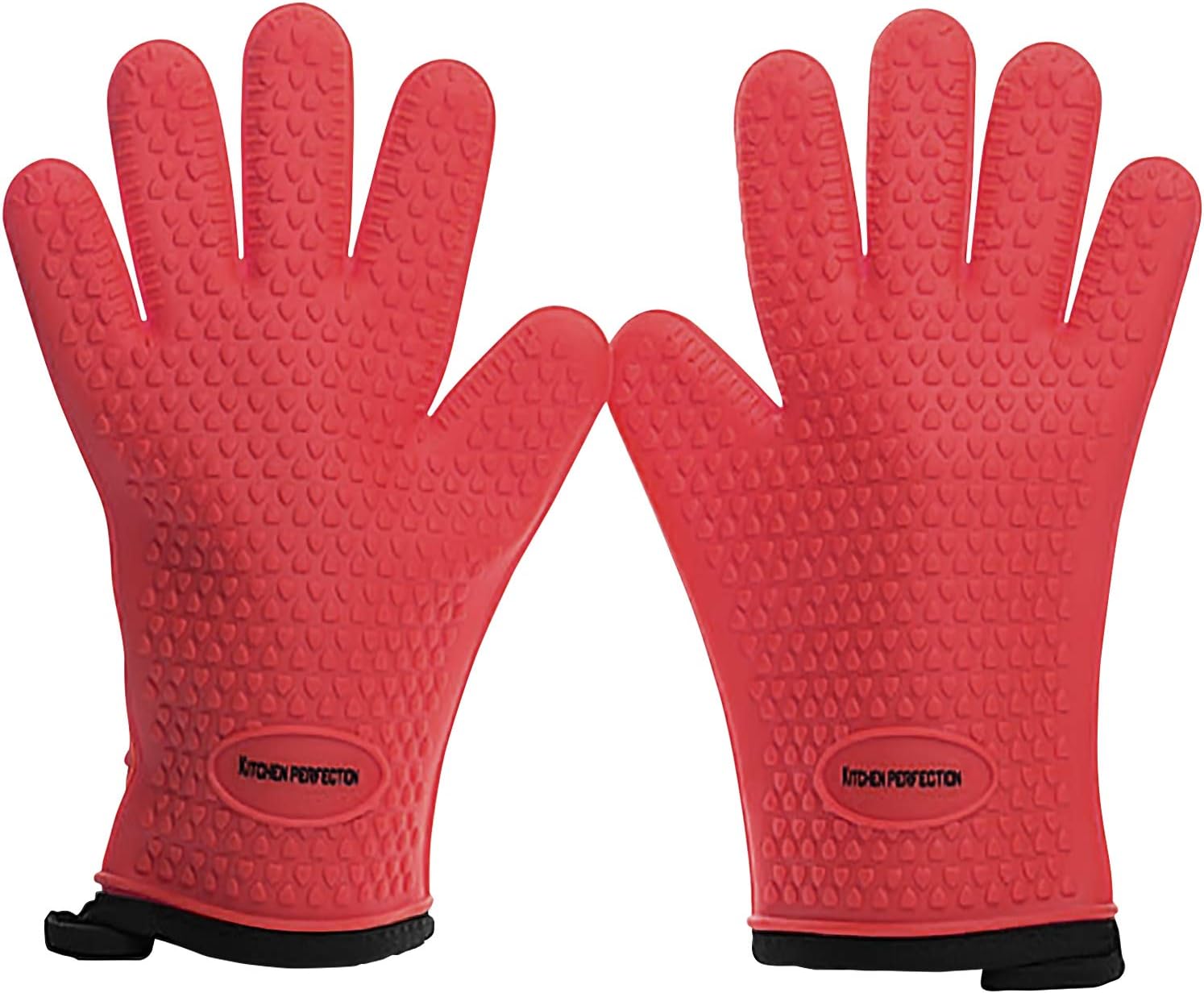 KITCHEN PERFECTION Silicone Smoker Oven Gloves -Extreme Heat Resistant BBQ Gloves -Handle Hot Food Right on Your Grill Fryer&Pit|Waterproof Grilling Cooking Baking Mitts|Superior Value Set +3 Bonuses