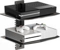 Suptek Glass Floating Shelves, TV Wall Mount with Shelf for DVD Player / PS4 / Cable Boxes/Game Consoles/Sky Box/TV Accessories, Flat Black 2-Tier Wall Mount Bracket