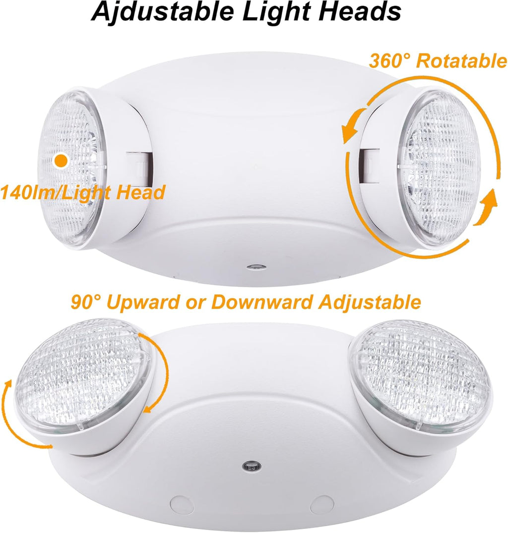 LIT-PaTH LED Emergency Lighting Fixtures with 2 LED Bug Eye Heads and Back Up Batteries- US Standard Exit Light, UL 924 and CEC Qualified, 120/277 Voltage, White, 12-Pack