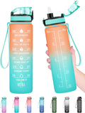 Enerbone Water Bottle, Leakproof BPA & Toxic Free, Motivational Water Bottle with Times to Drink and Straw, Fitness Sports Water Bottle with Strap for Office, Gym, Outdoor Sports