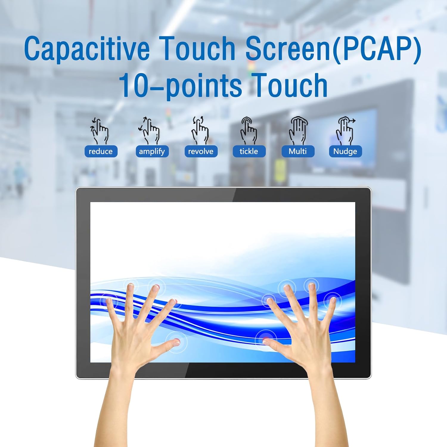 GreenTouch 10.1 Inch Industrial Embedded Interactive Touchscreen Monitor, Capacitive Multi-Touch Screen Display with Front IP65 Water-Proof - 1280 x 800 Resolution