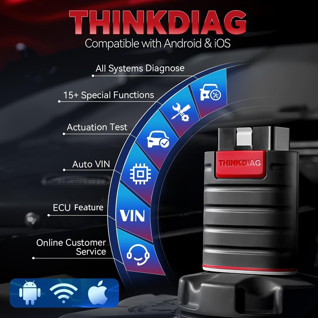 Thinkdiag OBD2 Scanner Bluetooth Full System Bidirectional Diagnostic Scan Tool OE Level Code Reader with 15+ Reset Service FCA AutoAuth All Software 1 Year Update Fits for iOS & Android