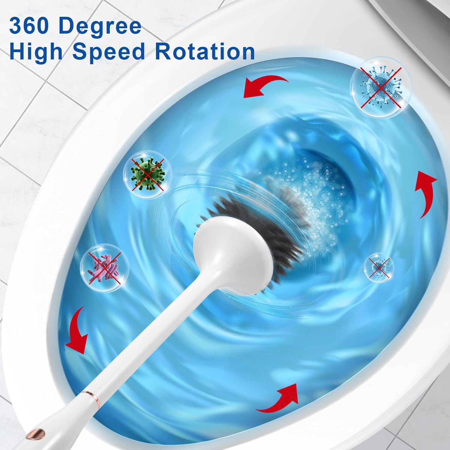 Electric Toilet Brush,Silicone Toilet Brush,Toilet Brush,Toilet Bowl Brush and Holder Set with Ventilated Holder，with 1 Crevice Cleaning Brushes