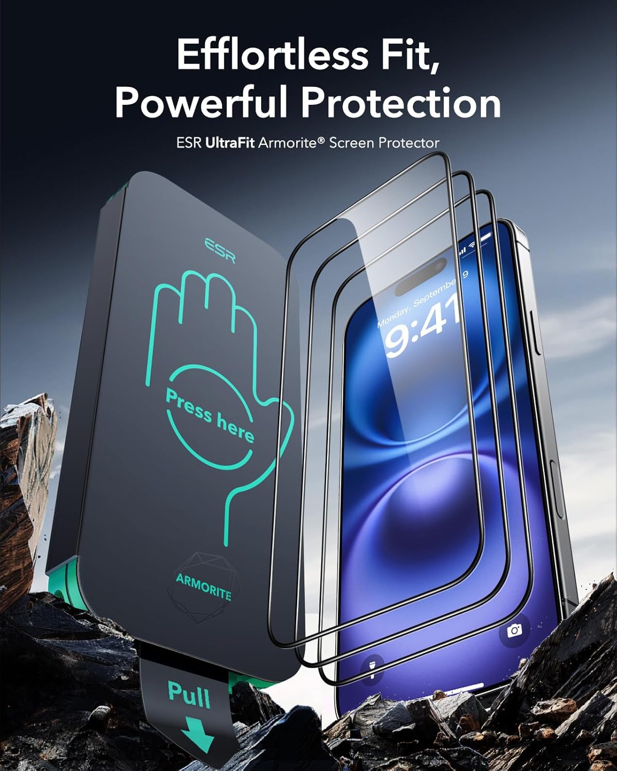 ESR 3 Pack 9H+ Glass for iPhone 16 / iPhone 15 Screen Protector, [Military Grade Shatterproof & Longest Durable] Armorite Ultra-tough Full Coverage Tempered Glass with UltraFit Tray