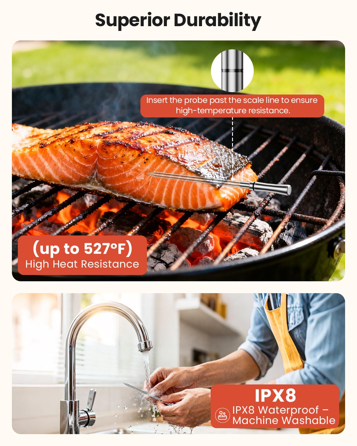 Smart Bluetooth Wireless Meat Thermometer with WiFi - High Accuracy ±0.5°F, 6 Sensors with NIST Certified Accuracy, Smart LED Base, Long-Range WiFi for BBQ, Grill, Smoker, Oven, Rotisserie