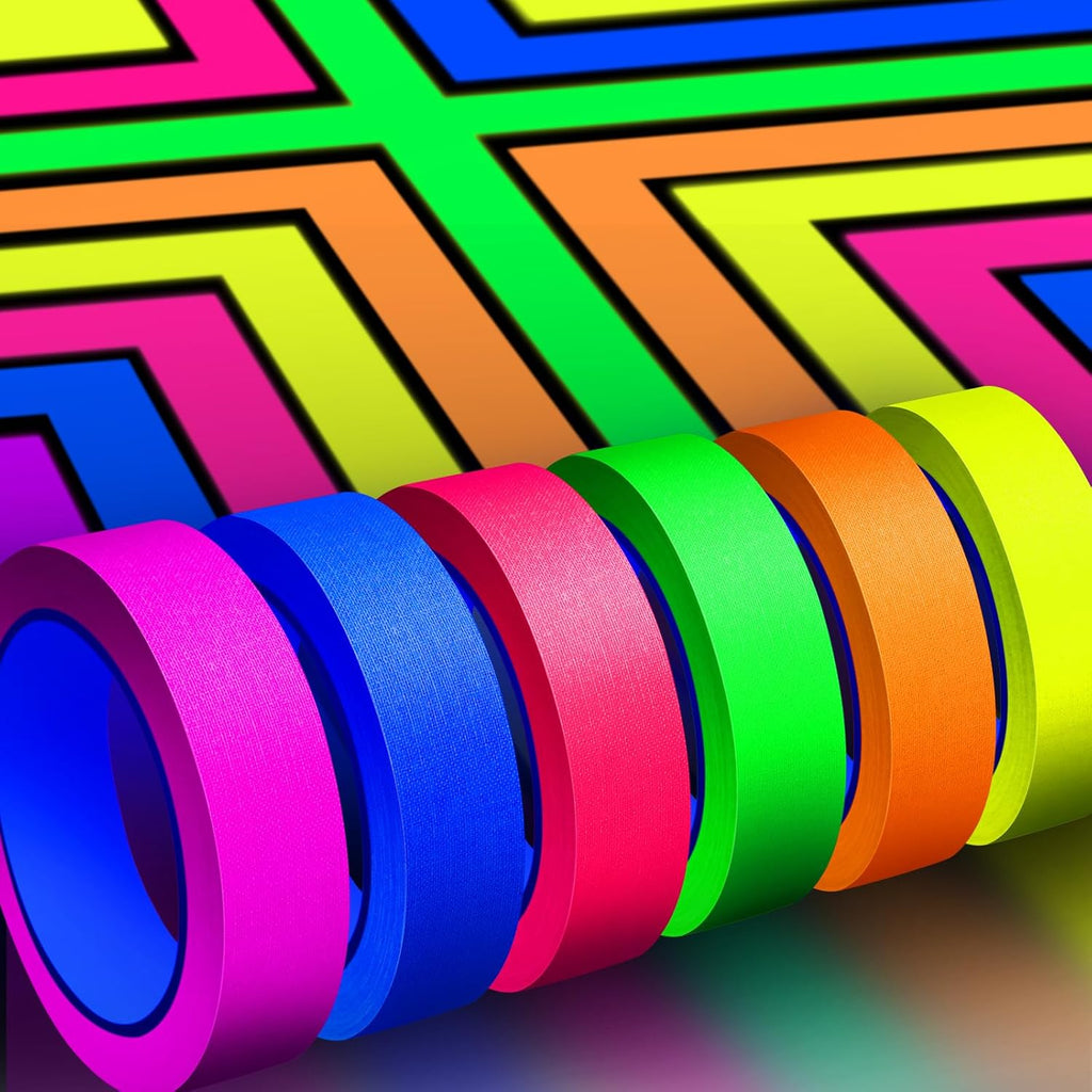 Whaline 6 Colors Neon Gaffer Cloth Tape Fluorescent Rainbow Color UV Blacklight Glow in The Dark Tapes Neon Duct Reflective Tapes for Party Supplies (1 Inch x 60 Ft)