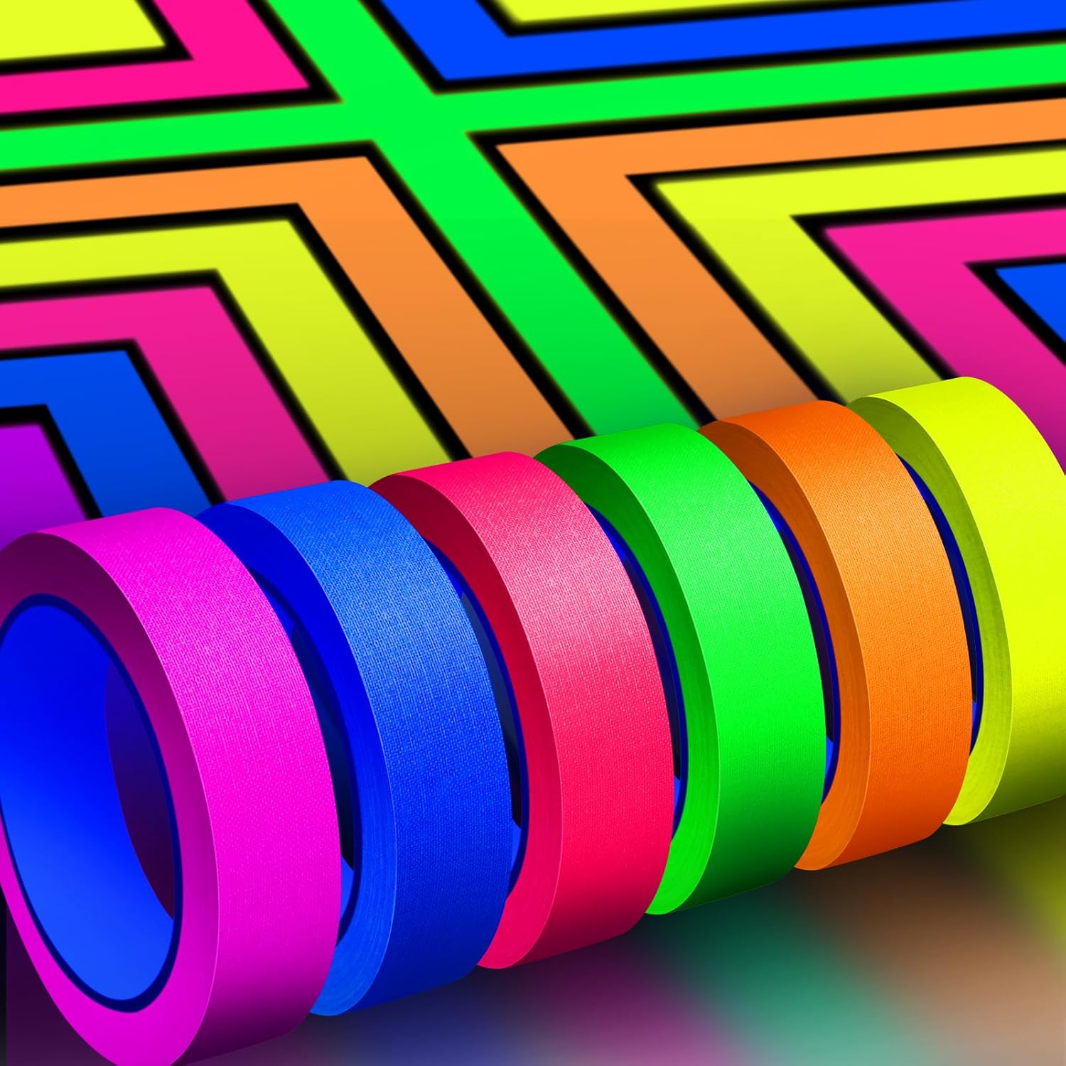 Whaline 6 Colors Neon Gaffer Cloth Tape Fluorescent Rainbow Color UV Blacklight Glow in The Dark Tapes Neon Duct Reflective Tapes for Party Supplies (1 Inch x 60 Ft)
