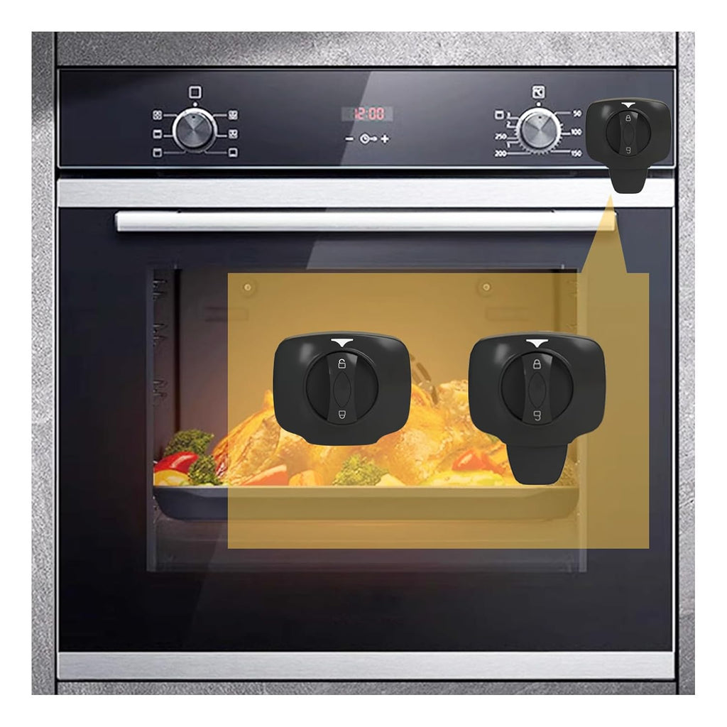 Knob Switch Child Proof Oven Lock Baby Safety Oven Door Lock for Toddlers Heat-Resistant Adhesive no Tools Need or Drill (Black-2Pcs)
