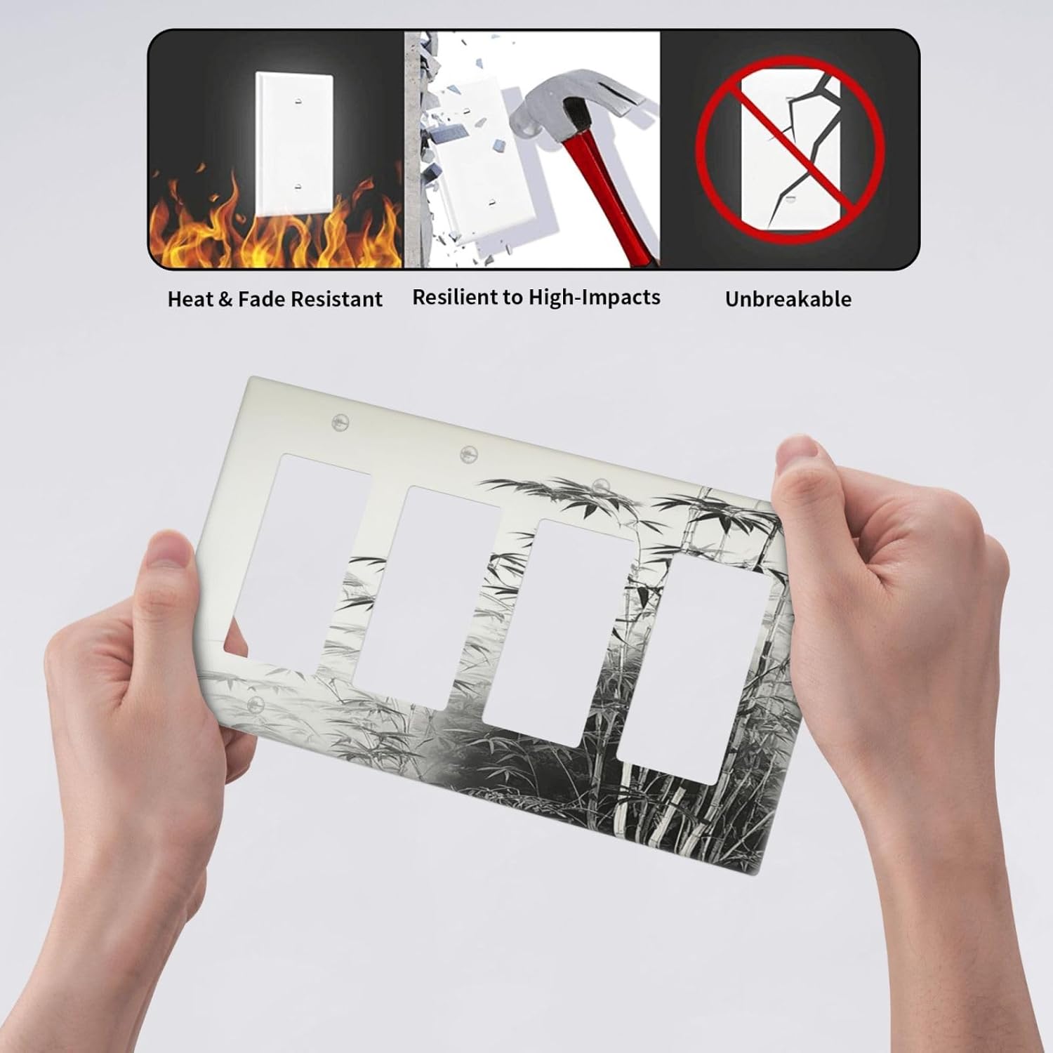 Watercolor Vintage Ink Bamboo Forest 4 Gang Wall Plates Outlet Covers Quad Rocker Light Switch Cover Plate Decorative Switch Plates GFCI Electrical Faceplate for Bathroom Bedroom Decor 4.5 X 8 IN