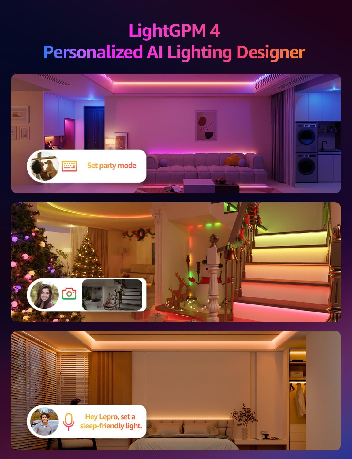 Lepro S2 AI Smart LED Strip Lights - 32.8ft RGBCW Light Strips with 2700K-5700K Tunable Warm White, Color Segment DIY, Personalized Al Lighting Designer, APP Control(No Remote), 2.4G Wi-Fi & Bluetooth