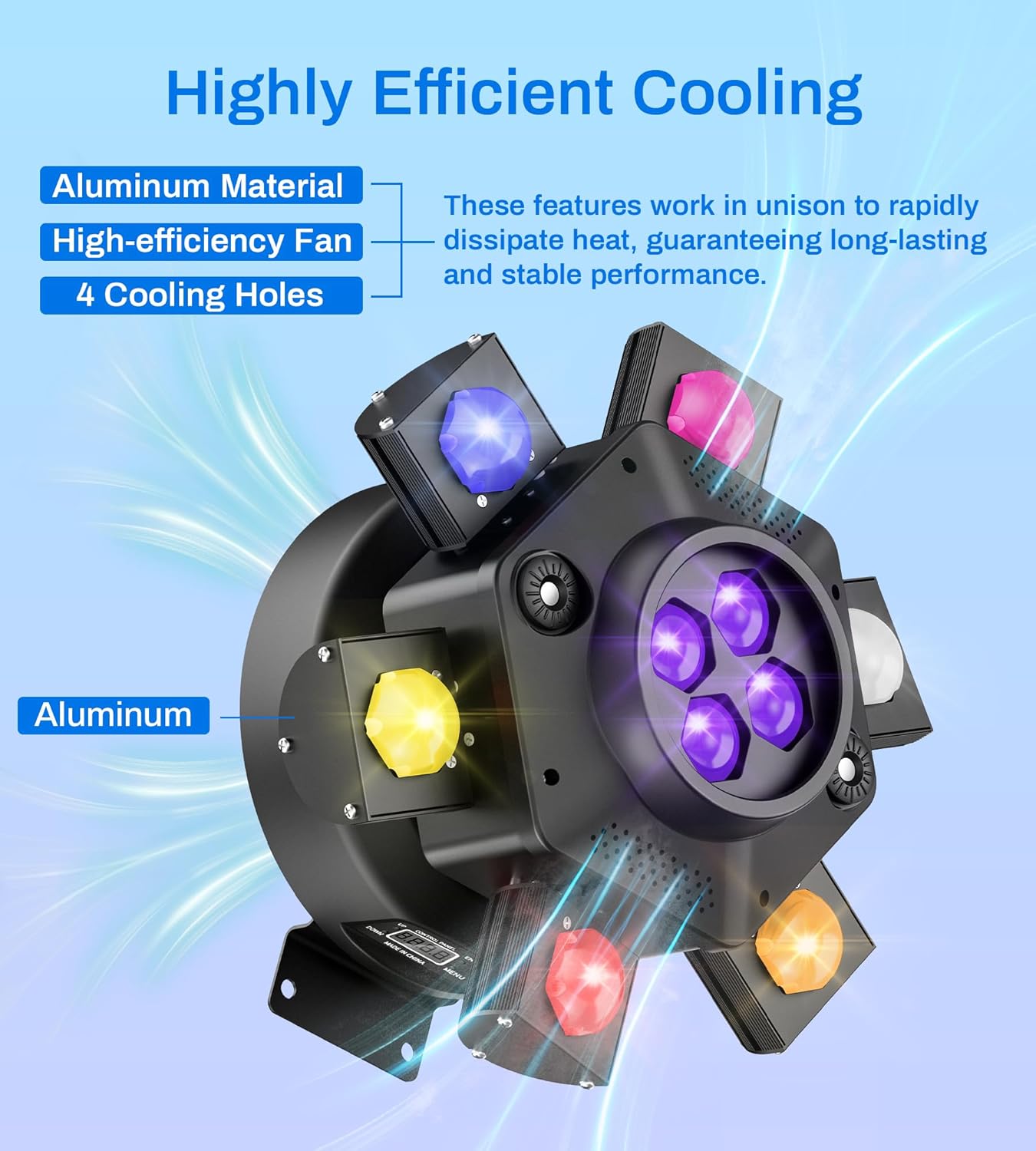 Moving Head DJ Lights, 150W Quality Metal Construction 6 Arms Disco Stage Light with RGBW 4-in-1 LED, DMX-512 & Sound Activation & Remote Control, Laser Party Lights for Bar, Wedding, Club Live House