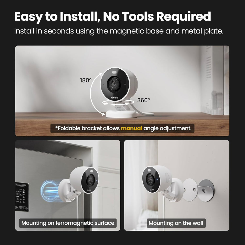 2K Security Camera Indoor/Outdoor, Pet Camera, Baby Monitor, Magnetic Mount, AI Detection, Color Night Vision, SD & Cloud Storage, Works with Alexa, 10FT Extra-Long Cable