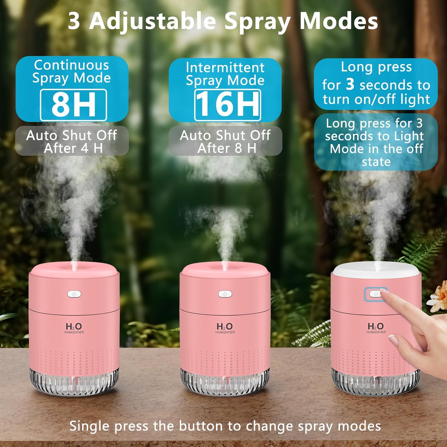 Colorful Mini Humidifier, USB Rechargeable Humidifier, small humidifier, 4 Modes Super Quiet, Humidifiers For Bedroom,Suitable For Travel Office Family Baby Bedroom-Pink1.0