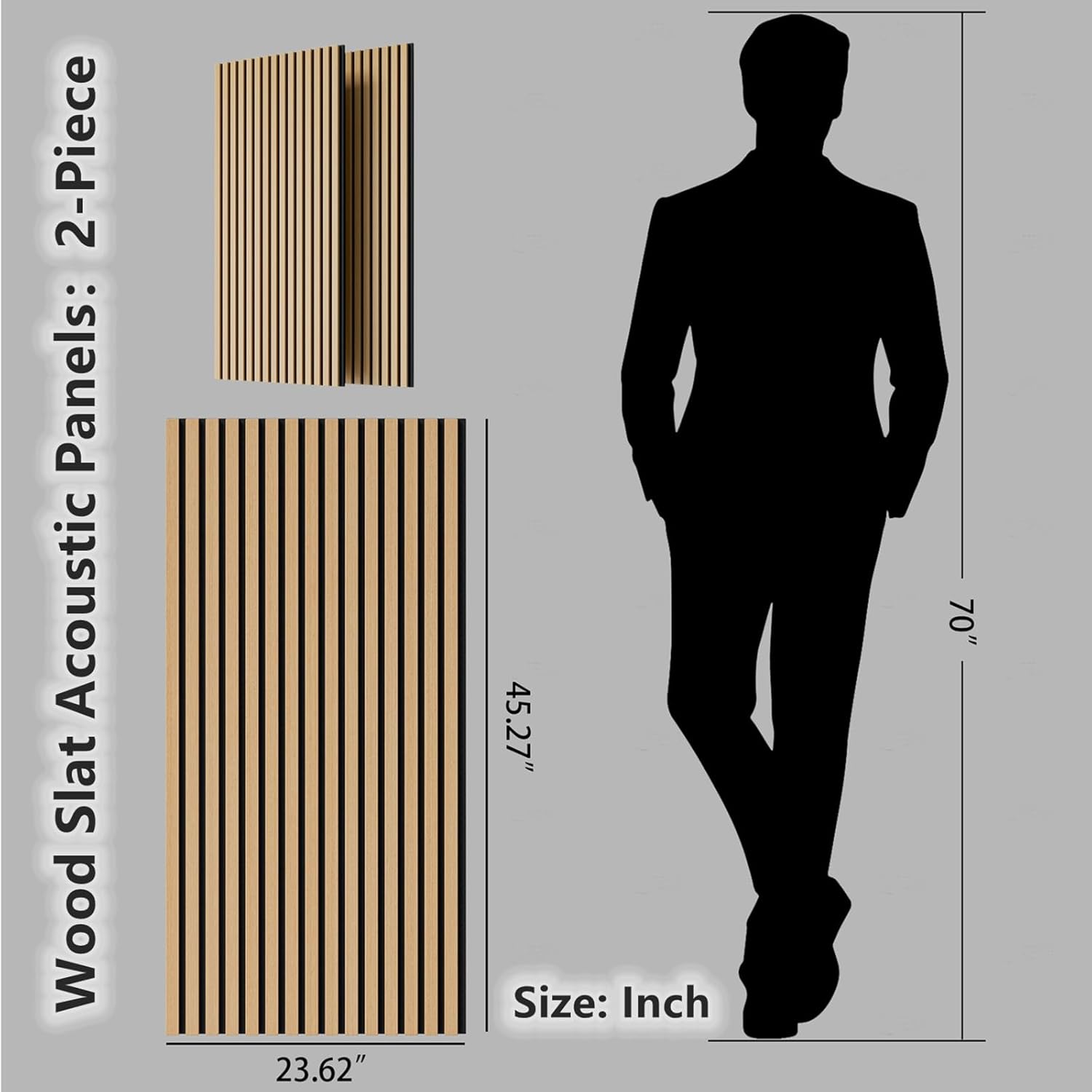 Wood Wall Panels, 45.3" x 23.6" Acoustic Panels for Wall and Ceiling, 3D Fluted Sound Absorbing Panel for Interior Wall Decor Noise Reduction (2Pcs-White Oak)