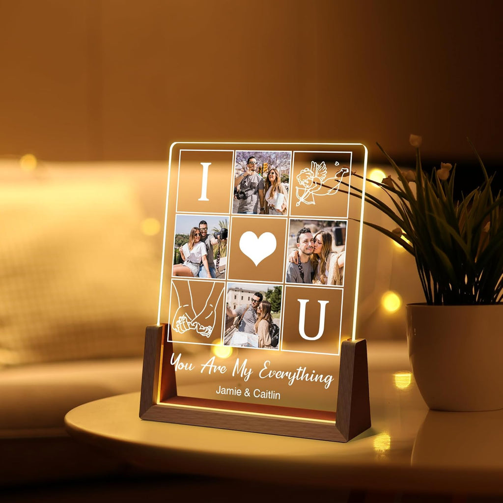 Customized Couple Birthday Gifts For Boyfriend Girlfriend Him Her, Custom Light Up Picture Frame Acrylic Plaque With Photo Name, Personalized Anniversary Wedding Christmas Gifts For Women Men