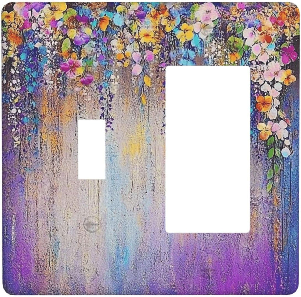 Colorful Country Flower Wildflower Floral Outlet Covers 1 Toggle 1 Rocker Combination Decorative Wall Plate Electrical Switch Plates Light Switch Cover Plate For Bed Room Living Room Decor