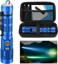 Rechargeable Flashlight High Lumens- Super Bright Magnetic Flash Light with Power Digital Display, Long Range,Dimmable,Waterproof,Pocket Tactical LED Flashlights for Emergency, Blue, 1PC