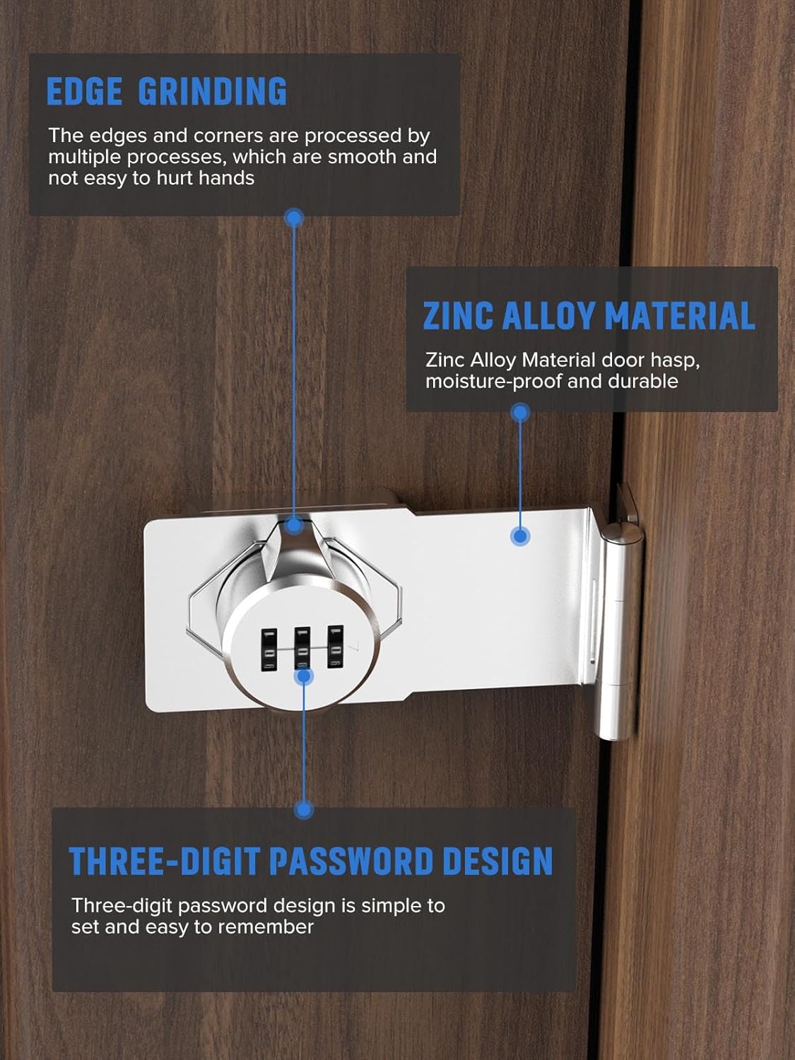 Cabinet Password Hasp Locks, 90 Degree Barn Door Lock, Household Security Combination Latch for Locker, Fence, Bathroom, Outdoor, Garden (Silver-1PC)