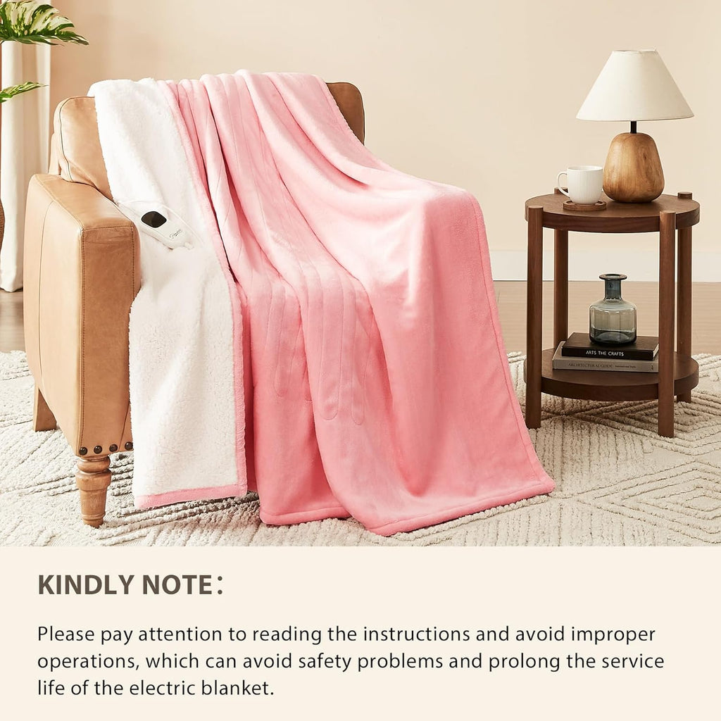Homemate Electric Heated Blanket Queen Size - 84"x90" Heating Blanket Queen Size Dual Control 1/2/4/6/8 Hours Auto-Off 10 Heat Level Over-Heat Protection Flannel Sherpa ETL Certification
