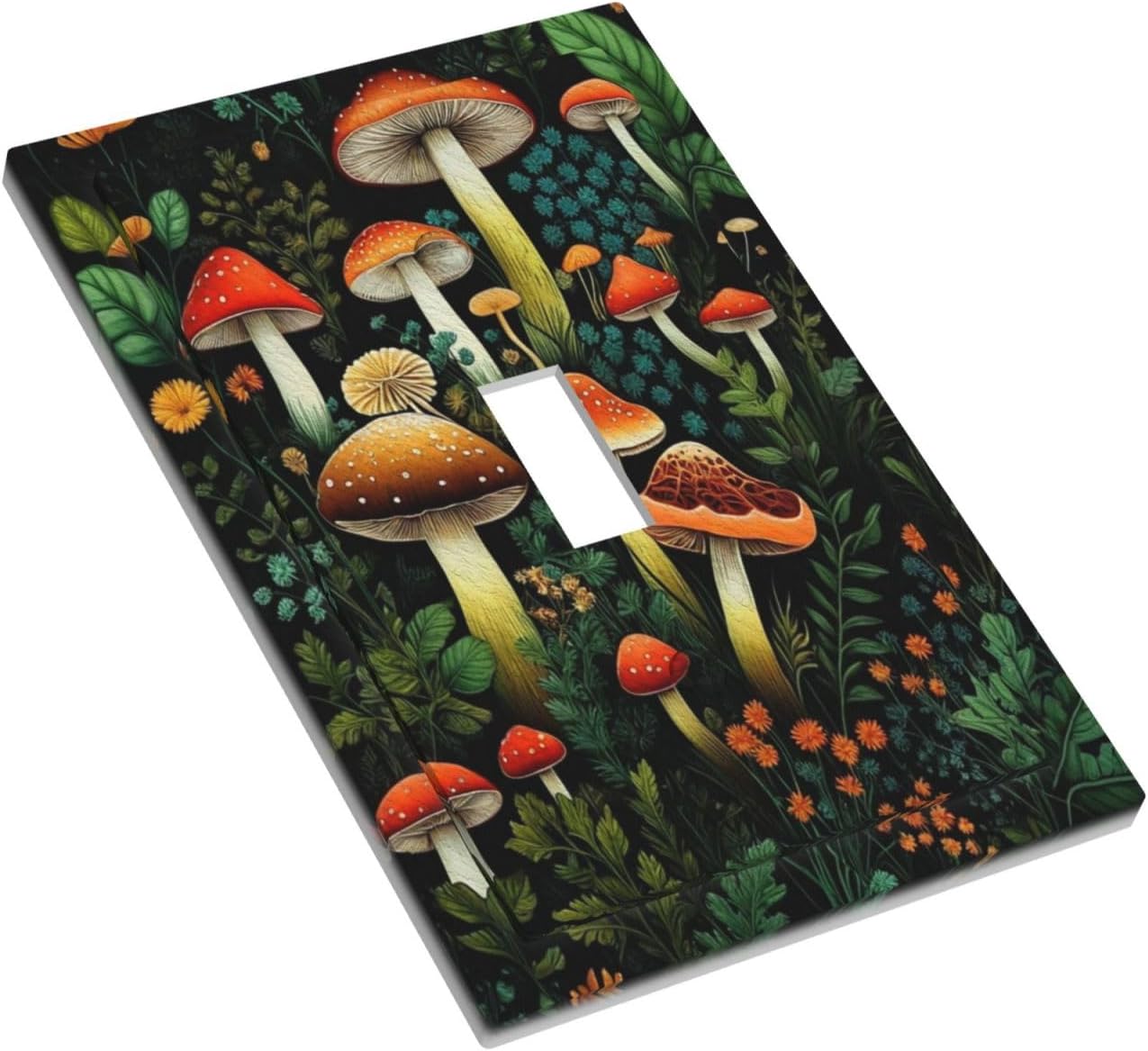 Decorative Light Switch Plate Covers Boho Red Mushroom Green Leaf Plants Floral 3 Gang Wall Plate Switch Cover Plate Triple Toggle Jumbo Electrical Faceplate for Bedroom Home Decor
