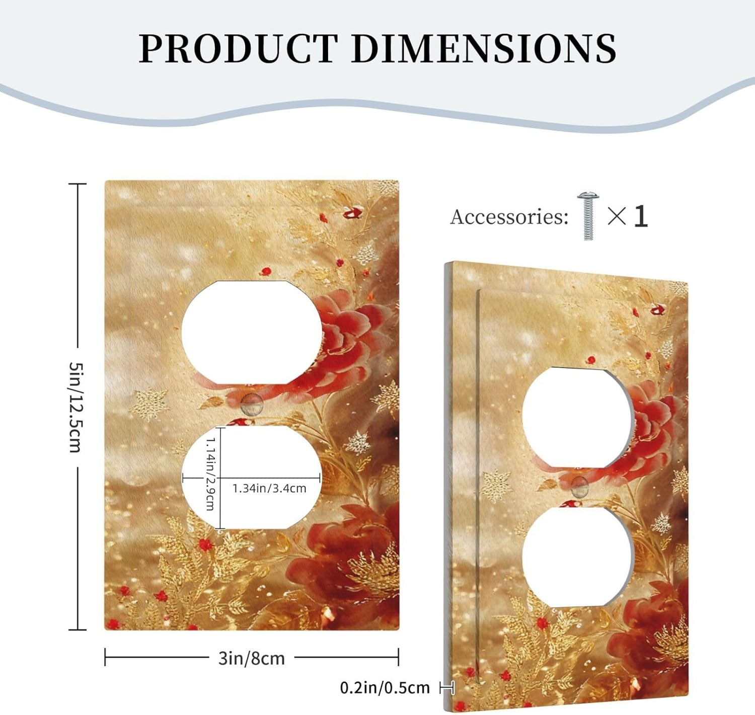 Decorative Outlet Covers Golden Leaf Red Peony Flowers Floral 1 Gang Duplex Light Switch Cover Plate Wall Plates for Electrical Outlets Switchplate Faceplate for Home Decor