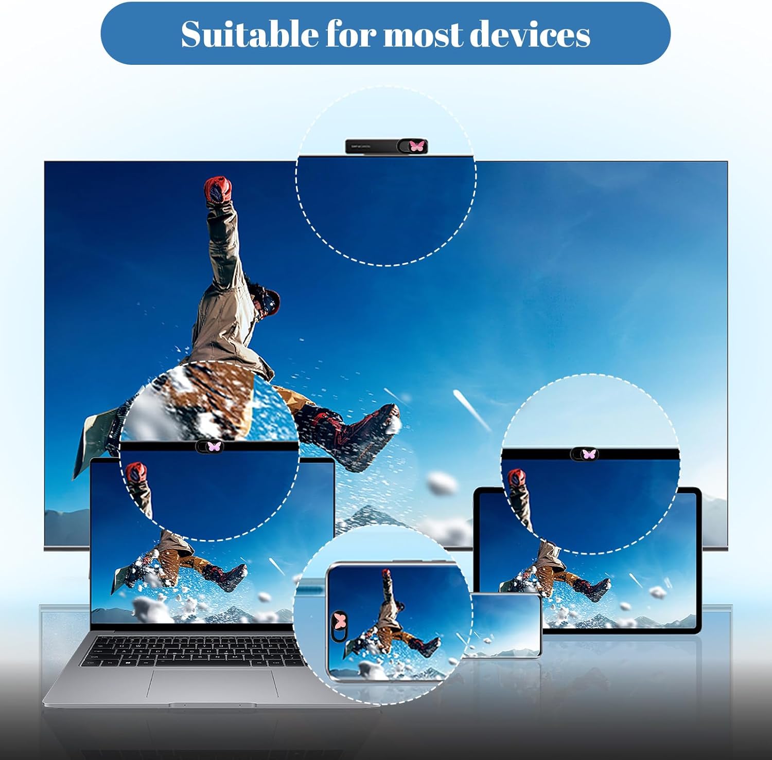 3 Pack Webcam Cover Slide Butterfly Ultra Thin Laptop Camera Cover, Slide Cute Accessories for Laptop PC Camera Covers Sliding Protect Privacy Protector Cap Smartphone Computer Tablet