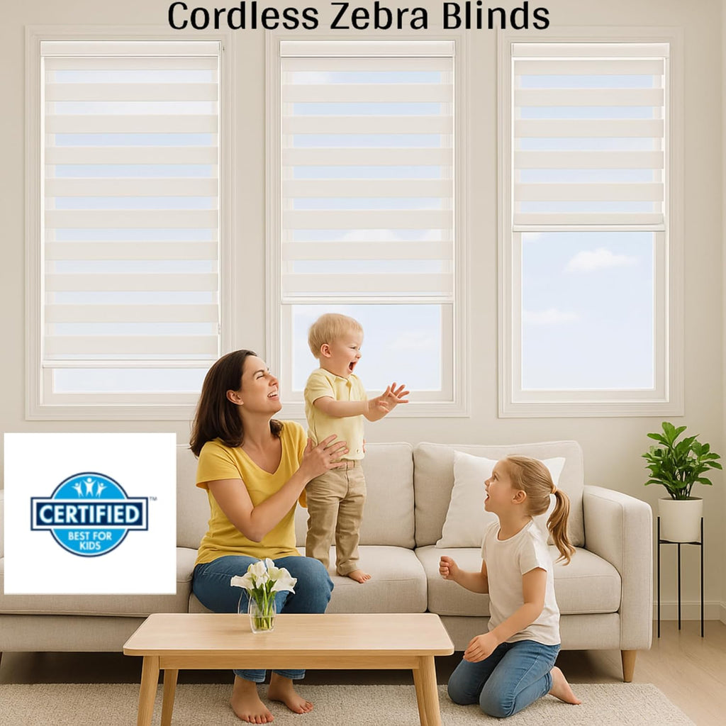 ShadesU Cordless Zebra Blinds for Windows, 65" W x 72" H, Cream, Dual Layer Free-Stop Zebra Shades, Light Control for Day and Night, Sheer Blinds for Indoor Windows, Bedroom, Kitchen