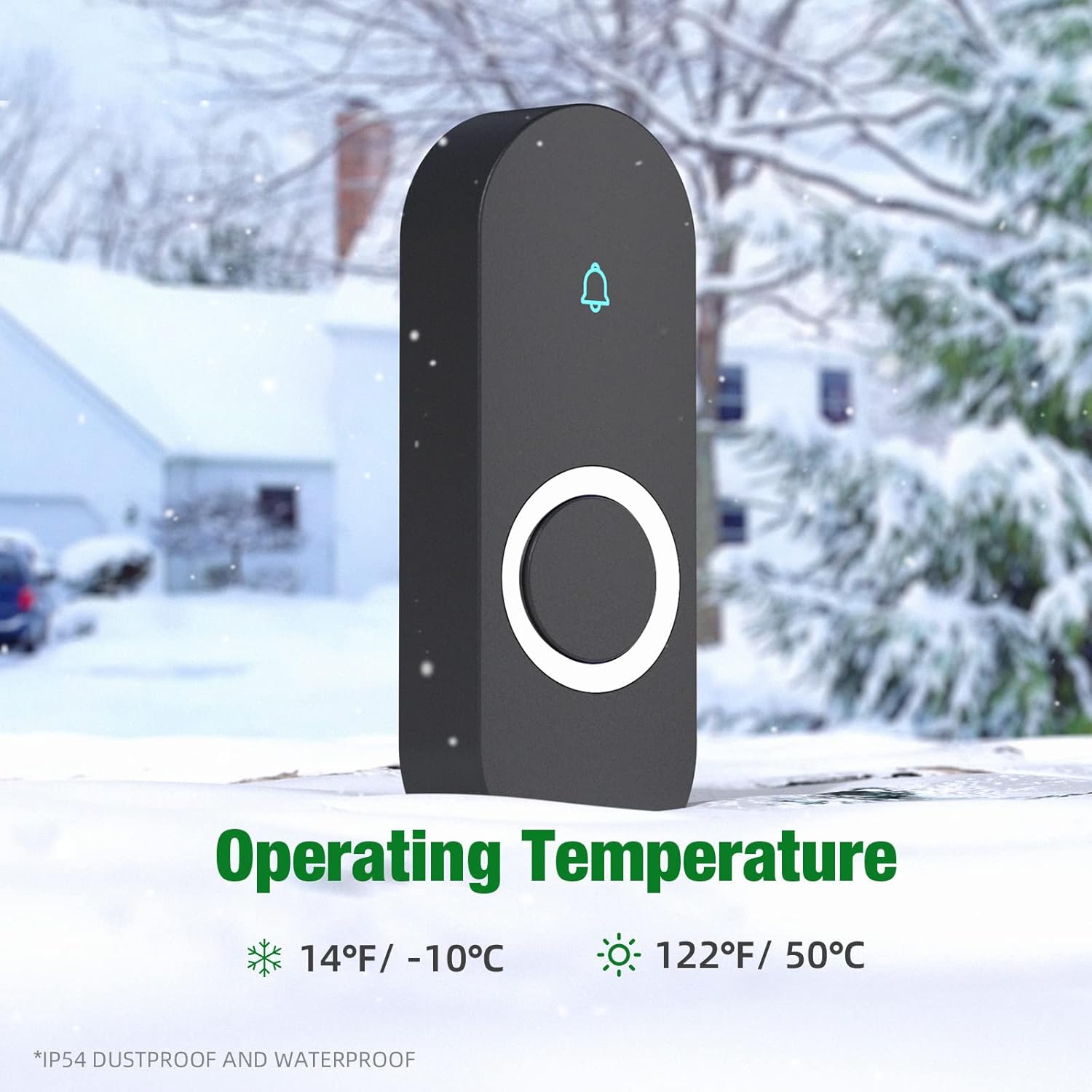 AIDA Lighted Wireless Doorbell for Home, Waterproof Battery Doorbell Wireless 1,000ft Range, 5 Volume Levels with 58 Doorbell Chimes & LED Flash (Black, Doorbell with 1 transmitter & 2 Receiver)