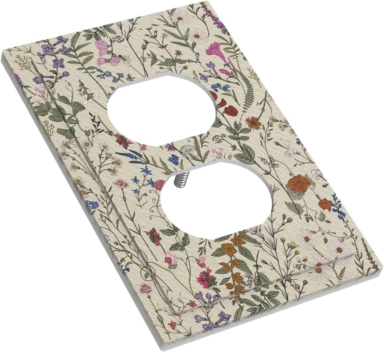 Decorative Switchplate Covers Beige Background Boho Red Flowers Plant Leaf Single Duplex Wall Plate Covers Light Switch Cover 1 Gang Outlet Plate Electrical Faceplate for Country Bedroom Decor