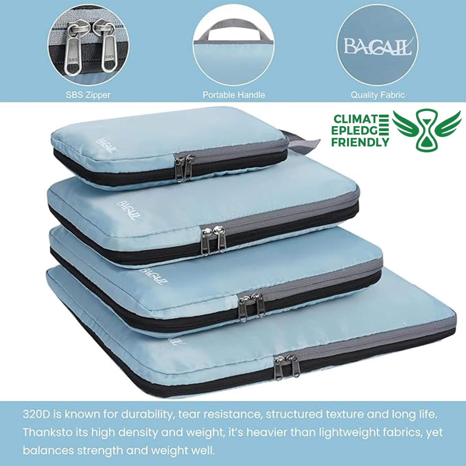 BAGAIL 4 Set/6 Set/8 Set Compression Packing Cubes Travel Accessories Expandable Packing Organizers (Cloth Pattern, 4-Dusty Blue)