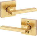 Kwikset Halifax Interior Passage Door Handle, Lever for Closet and Hallway Doors, Reversible Non-Locking Handle Lever, Satin Brass, with Microban Protection
