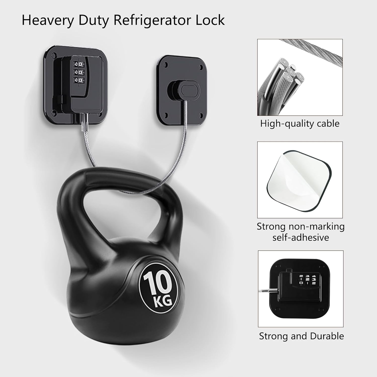 Refrigerator Lock, Heavy Duty Fridge Lock, Combination Lock for Refrigerator Cabinets, Drawers, Safety Lock, Easy Install No Keys Needed (Black-3Pack)